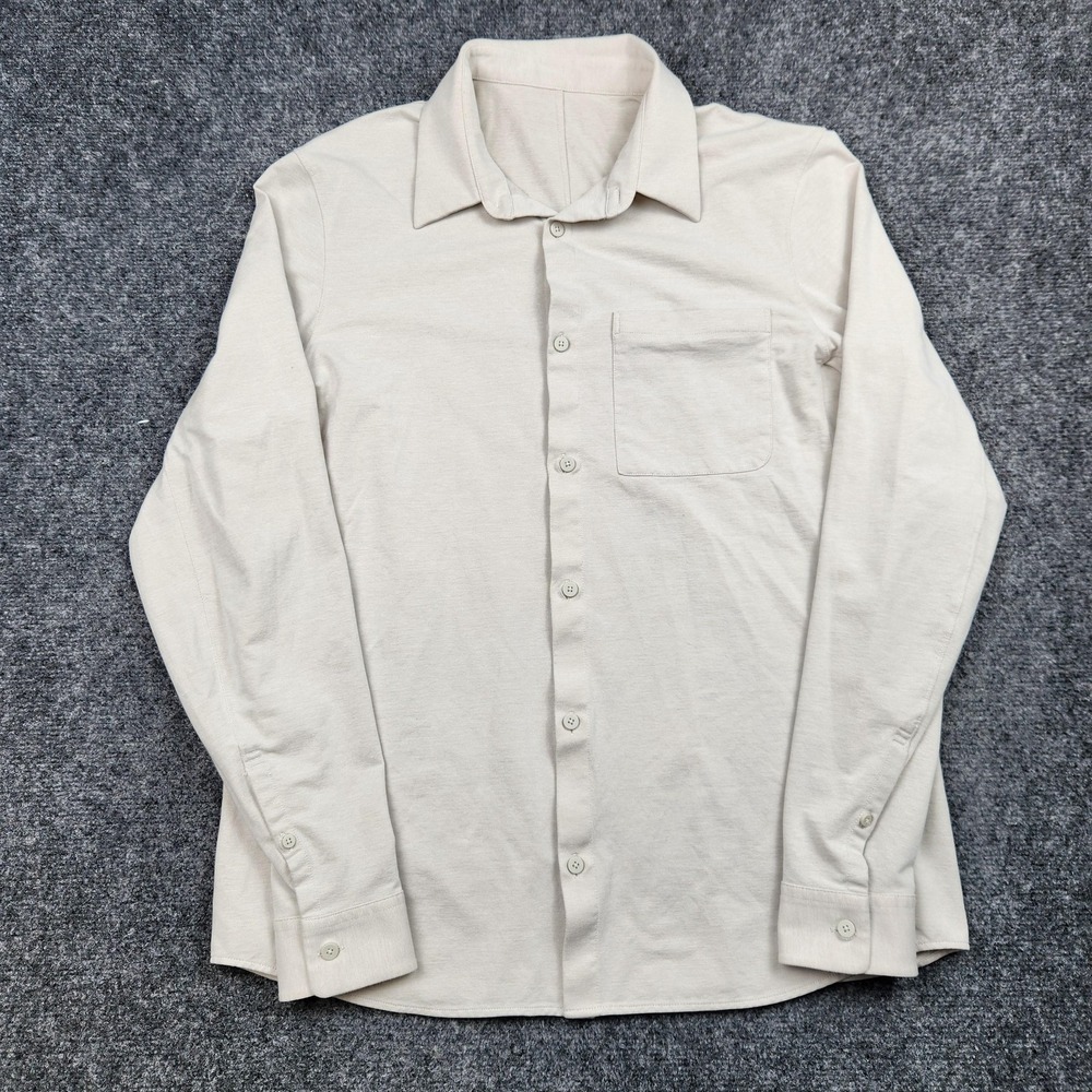 Lululemon Shirt Mens Large Beige Solid Knit Button Up Long Sleeve Casual‎